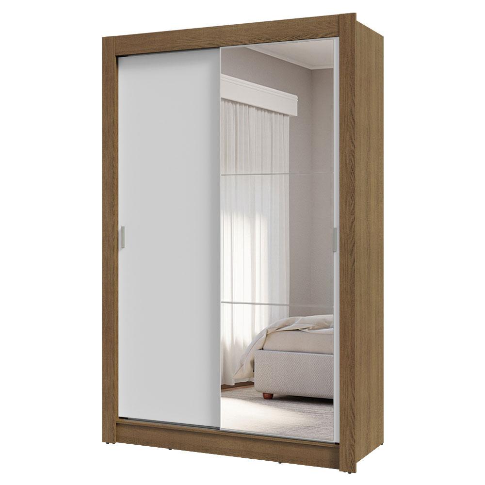 Guarda-Roupa Solteiro 2 Portas de Correr com Espelho 4 Gavetas Rustic/Branco Vivare Plus Madesa