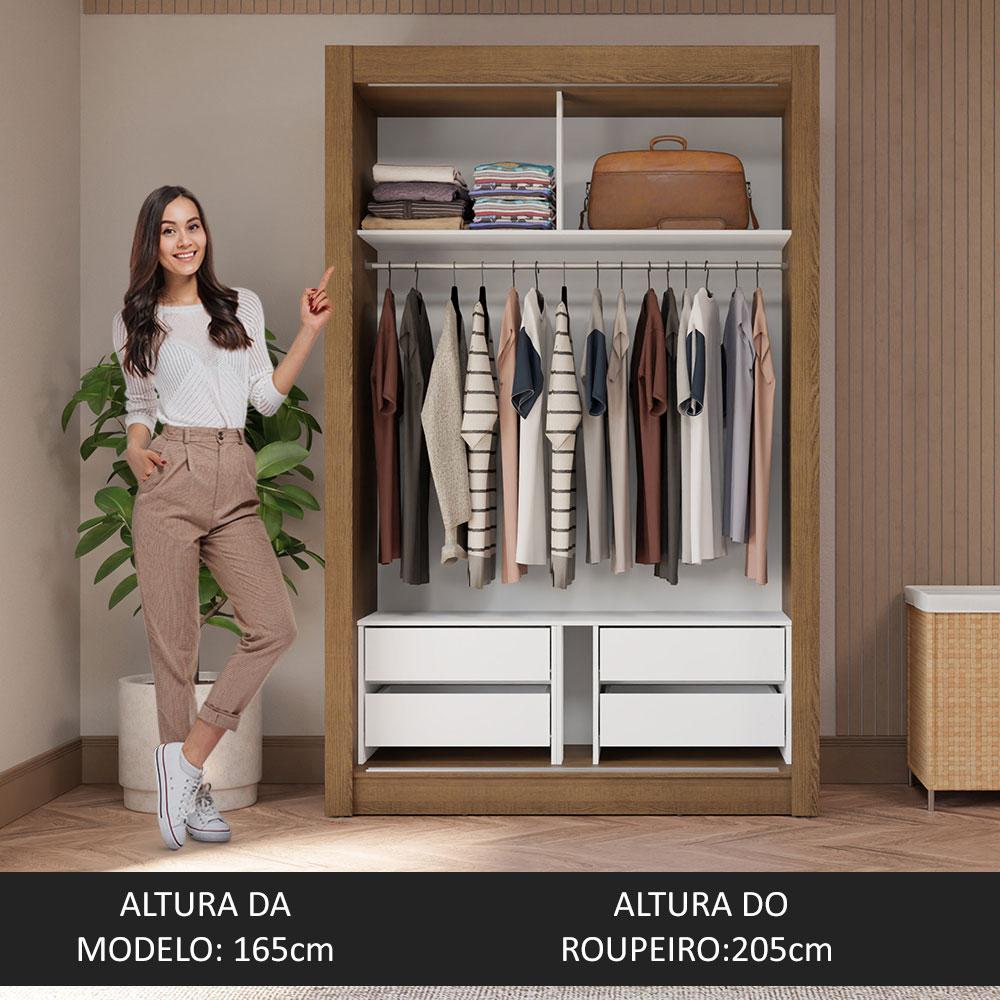 Guarda-Roupa Solteiro 2 Portas de Correr com Espelho 4 Gavetas Rustic/Branco Vivare Plus Madesa