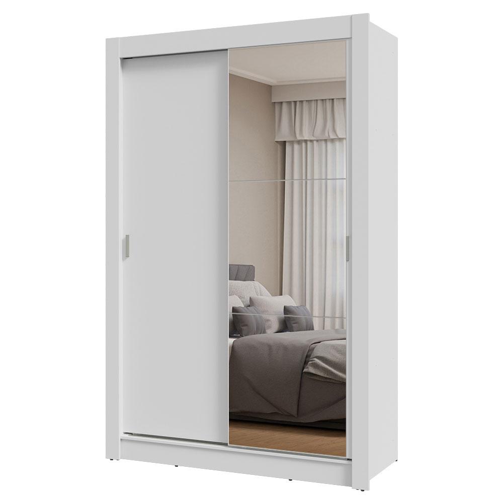 Guarda-Roupa Solteiro 2 Portas de Correr com Espelho Branco Milano Madesa
