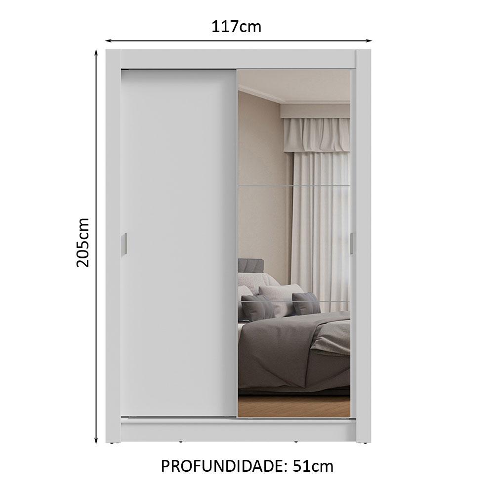 Guarda-Roupa Solteiro 2 Portas de Correr com Espelho Branco Milano Madesa