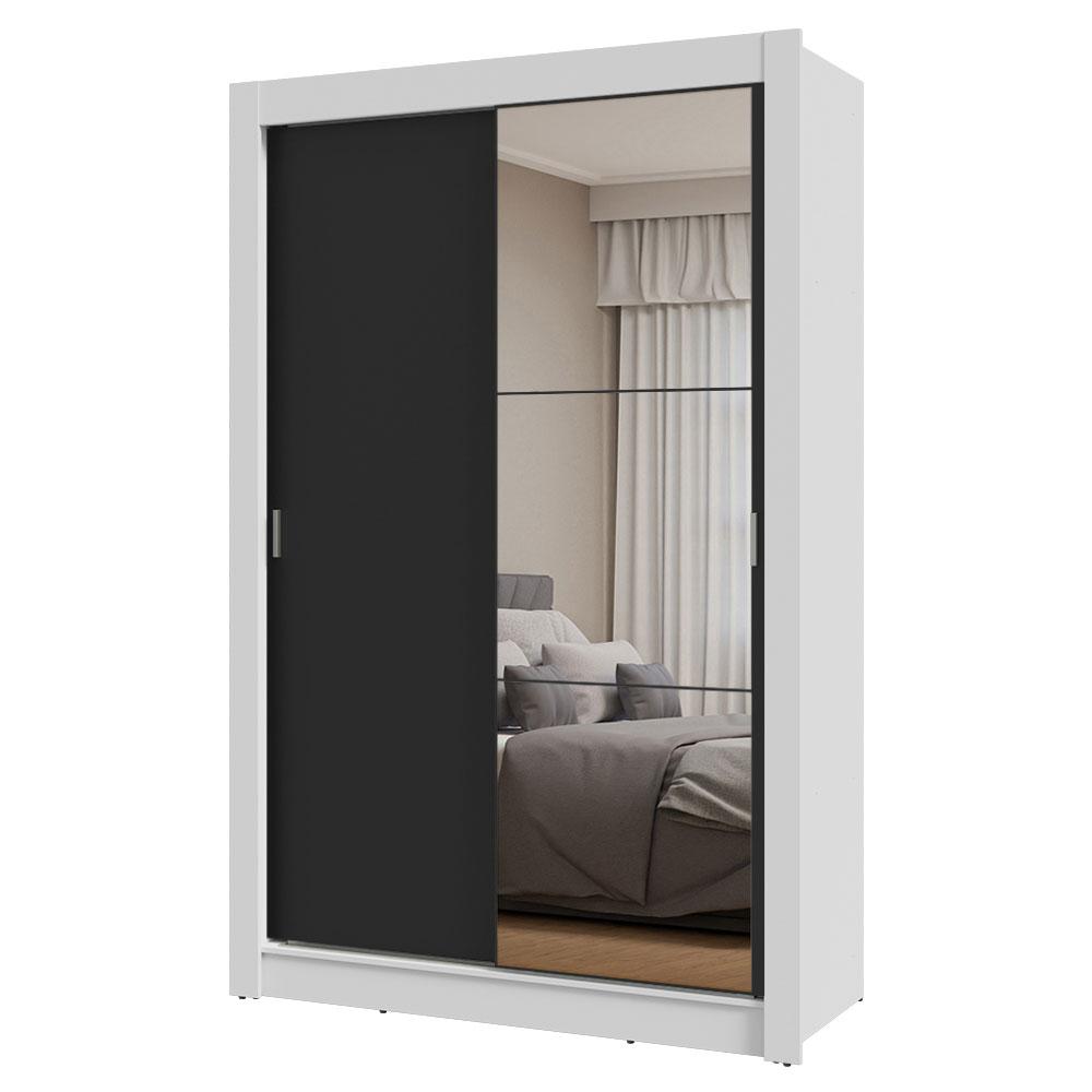 Guarda-Roupa Solteiro 2 Portas de Correr com Espelho Branco/Preto Milano Madesa
