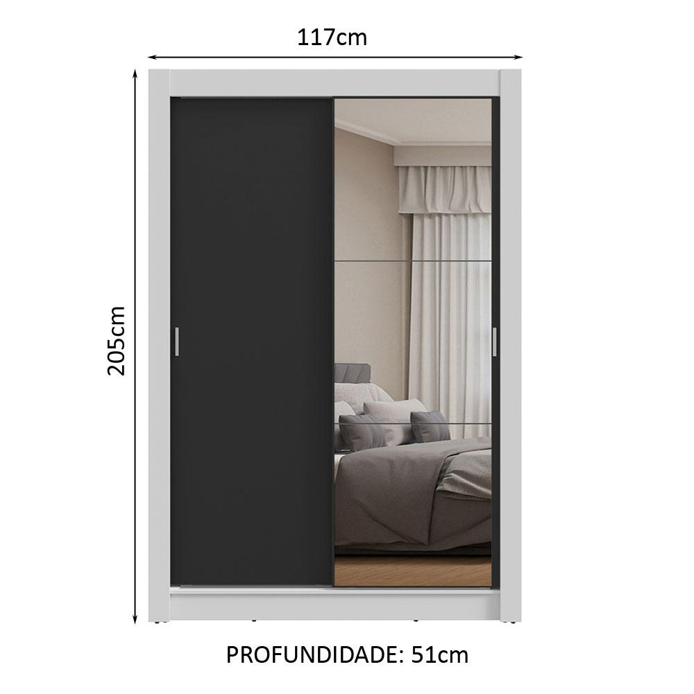 Guarda-Roupa Solteiro 2 Portas de Correr com Espelho Branco/Preto Milano Madesa