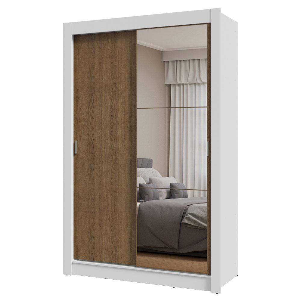 Guarda-Roupa Solteiro 2 Portas de Correr com Espelho Branco/Rustic Milano Madesa