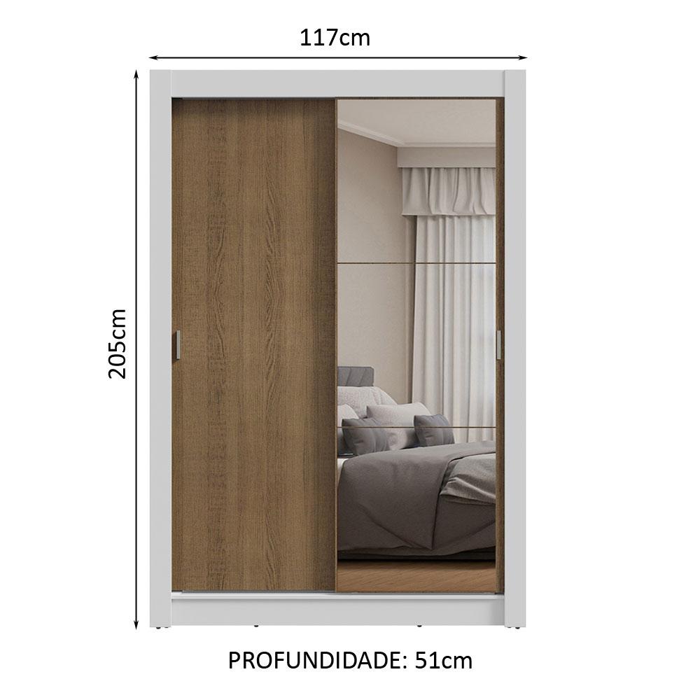 Guarda-Roupa Solteiro 2 Portas de Correr com Espelho Branco/Rustic Milano Madesa