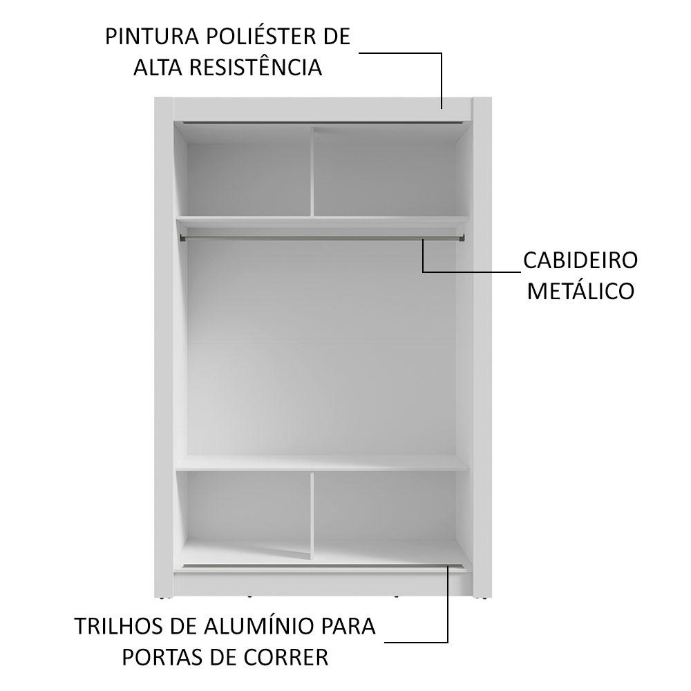 Guarda-Roupa Solteiro 2 Portas de Correr com Espelho Branco/Rustic Milano Madesa