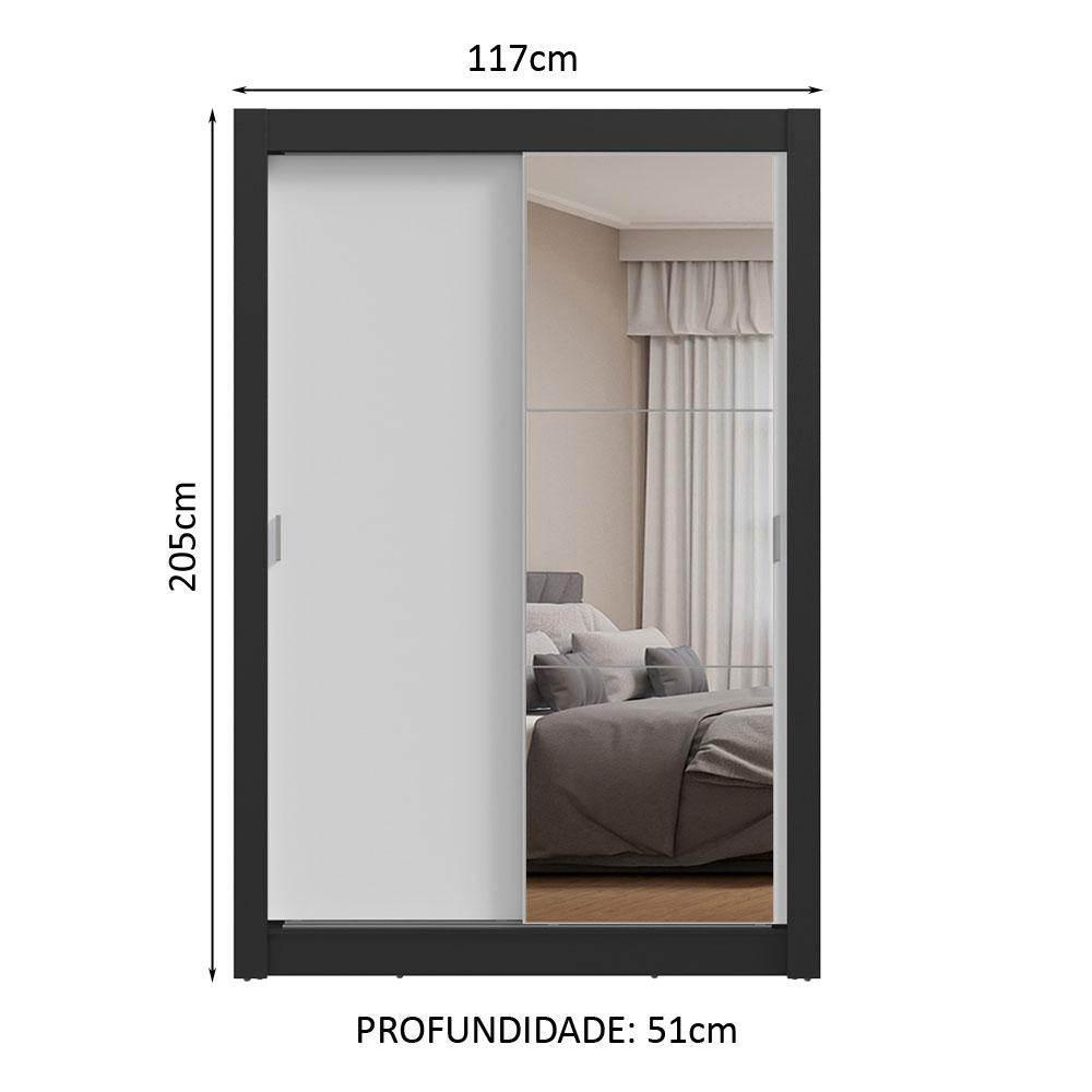 Guarda-Roupa Solteiro 2 Portas de Correr com Espelho Preto/Branco Milano Madesa