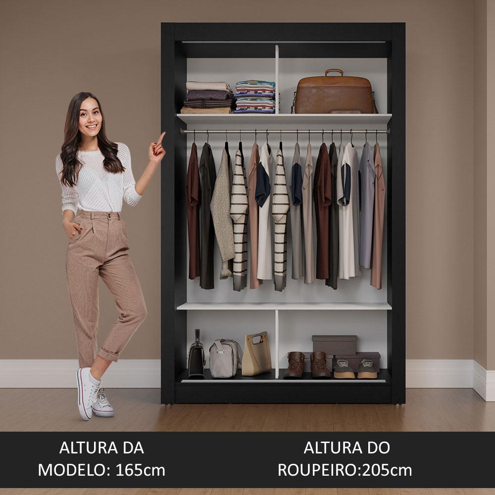 Guarda-Roupa Solteiro 2 Portas de Correr com Espelho Preto/Branco Milano Madesa