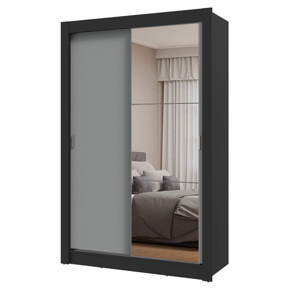 Guarda-Roupa Solteiro 2 Portas de Correr com Espelho Preto/Cinza Milano Madesa
