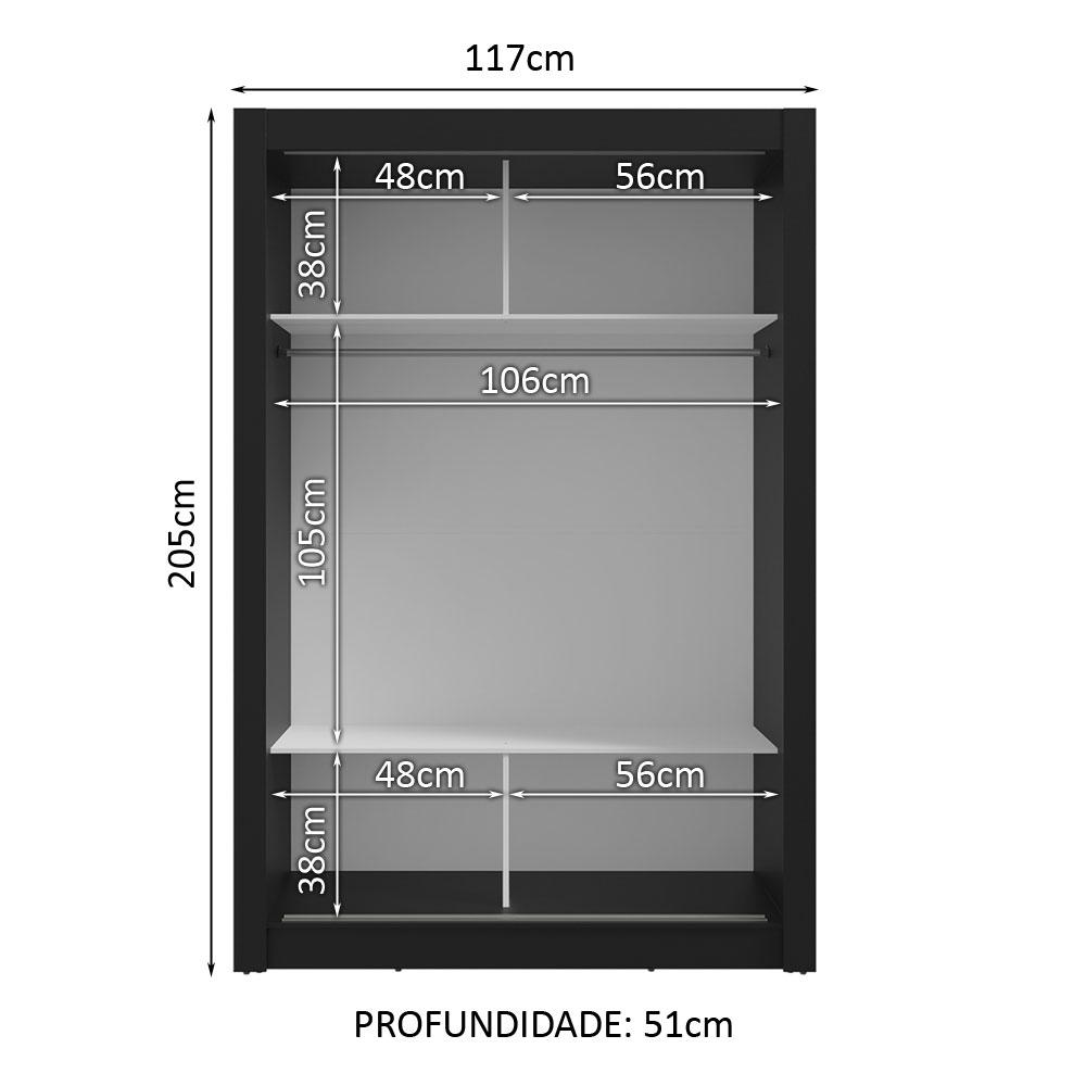 Guarda-Roupa Solteiro 2 Portas de Correr com Espelho Preto/Cinza Milano Madesa