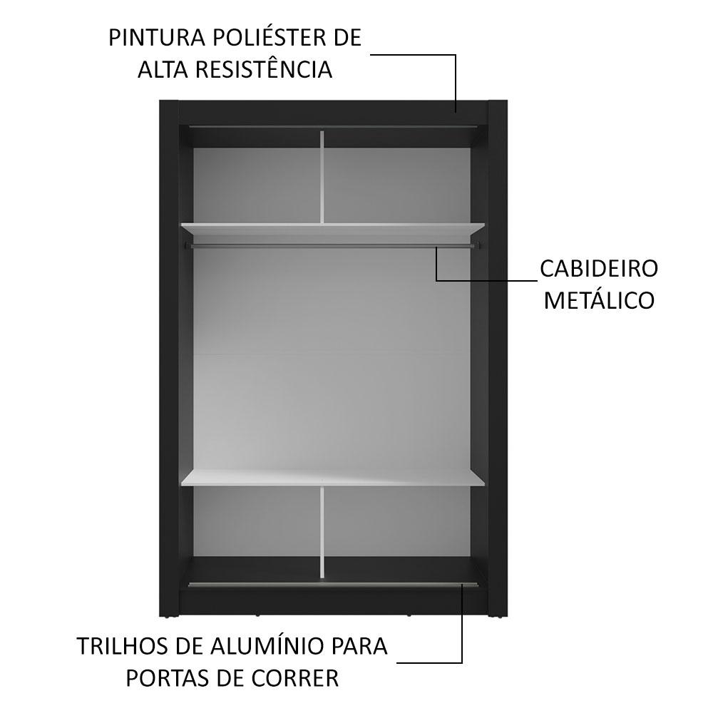 Guarda-Roupa Solteiro 2 Portas de Correr com Espelho Preto/Cinza Milano Madesa