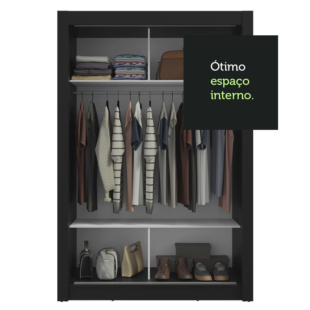 Guarda-Roupa Solteiro 2 Portas de Correr com Espelho Preto/Cinza Milano Madesa