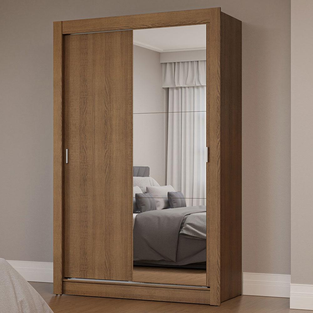 Guarda-Roupa Solteiro 2 Portas de Correr com Espelho Rustic Milano Madesa
