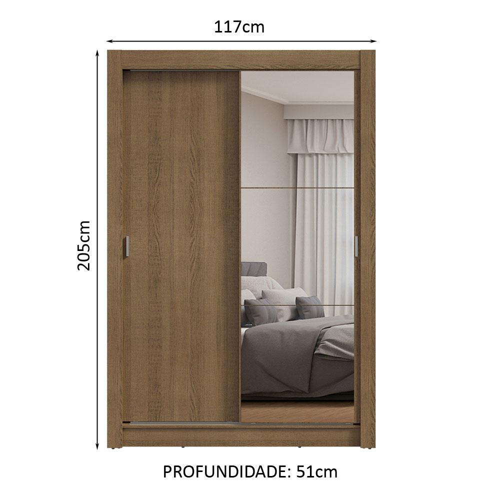 Guarda-Roupa Solteiro 2 Portas de Correr com Espelho Rustic Milano Madesa