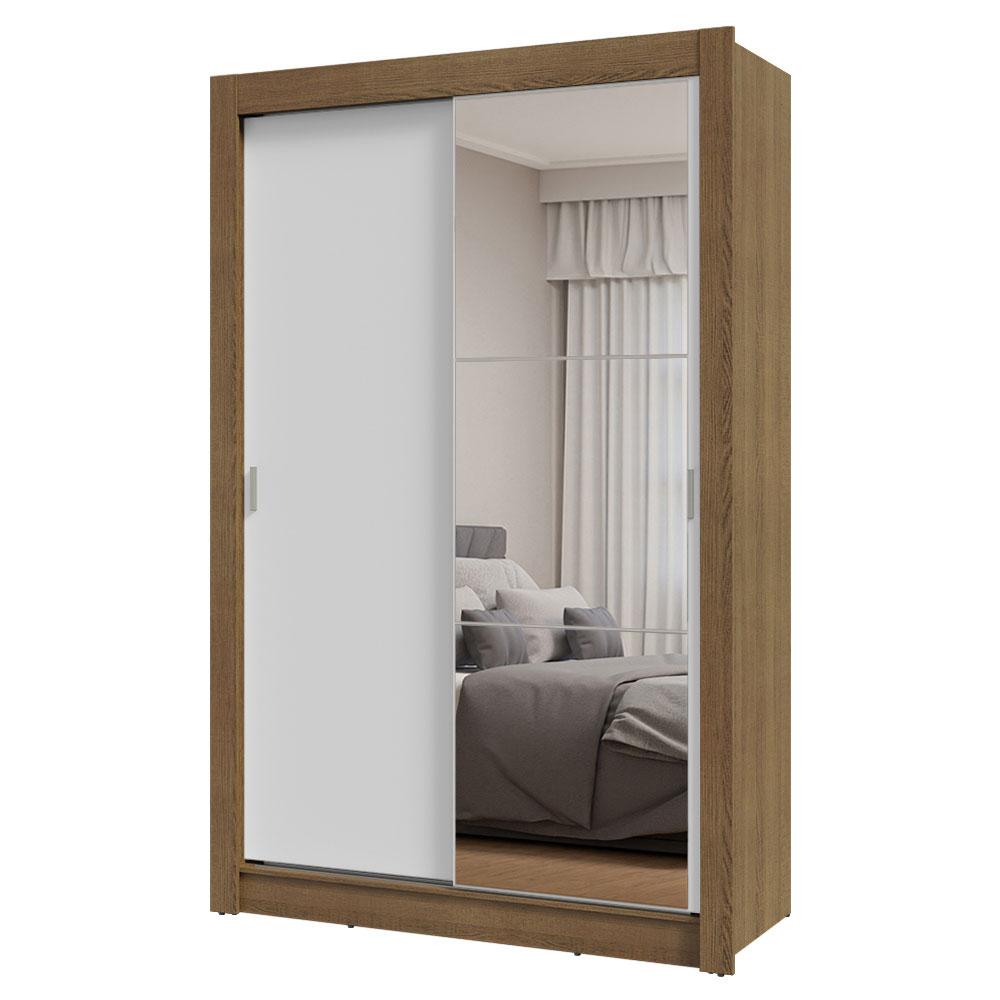 Guarda-Roupa Solteiro 2 Portas de Correr com Espelho Rustic/Branco Milano Madesa