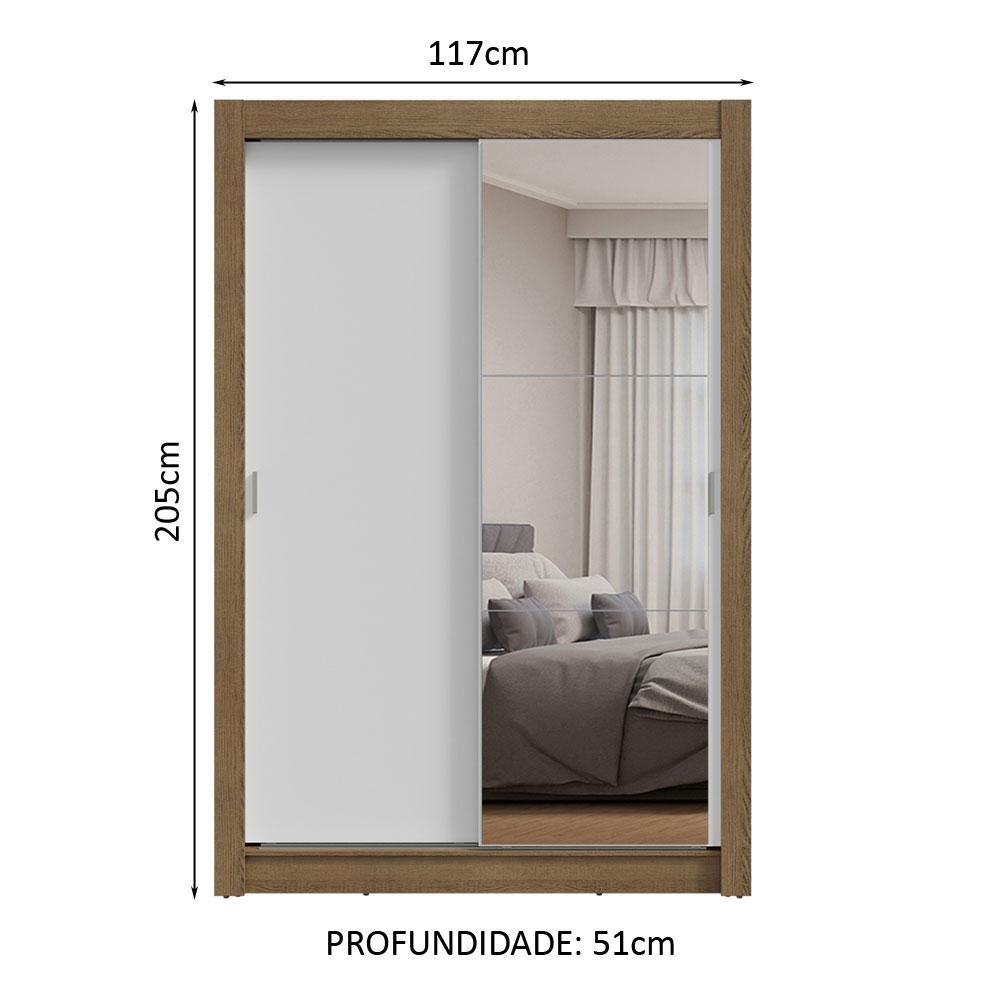 Guarda-Roupa Solteiro 2 Portas de Correr com Espelho Rustic/Branco Milano Madesa