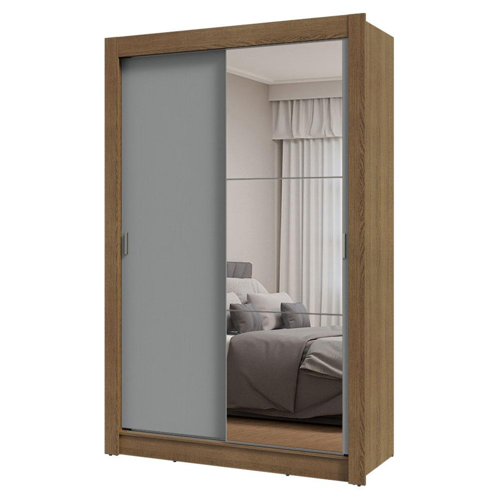 Guarda-Roupa Solteiro 2 Portas de Correr com Espelho Rustic/Cinza Milano Madesa