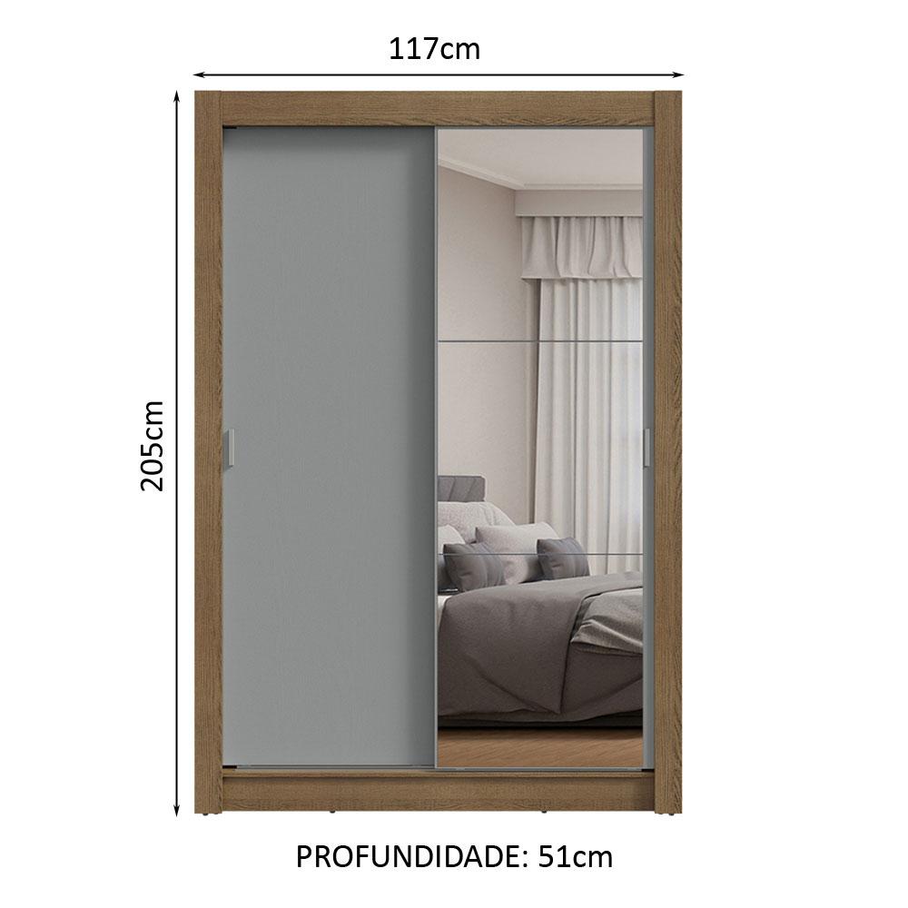 Guarda-Roupa Solteiro 2 Portas de Correr com Espelho Rustic/Cinza Milano Madesa
