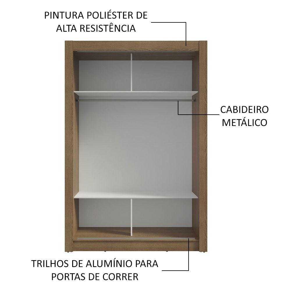 Guarda-Roupa Solteiro 2 Portas de Correr com Espelho Rustic/Cinza Milano Madesa