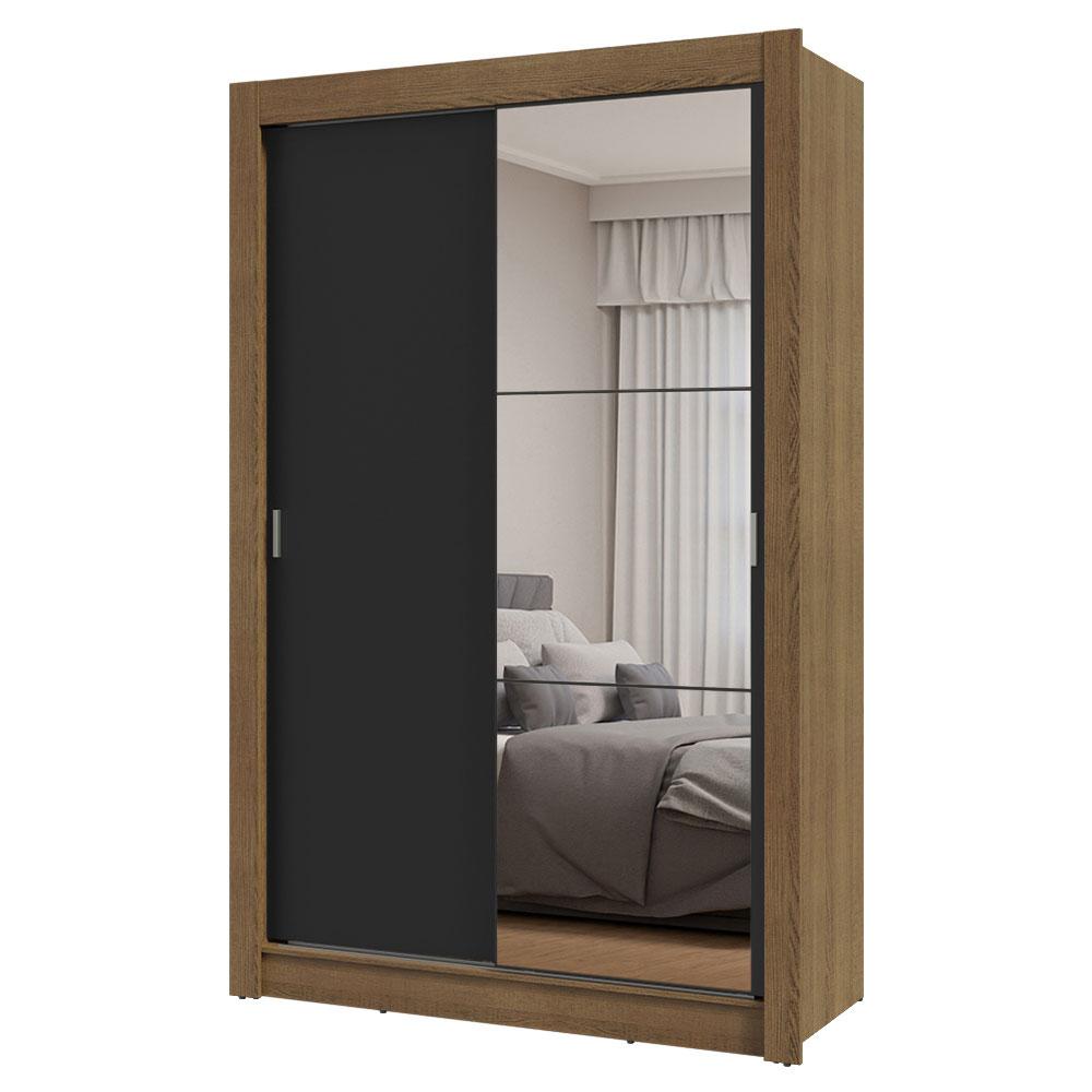 Guarda-Roupa Solteiro 2 Portas de Correr com Espelho Rustic/Preto Milano Madesa