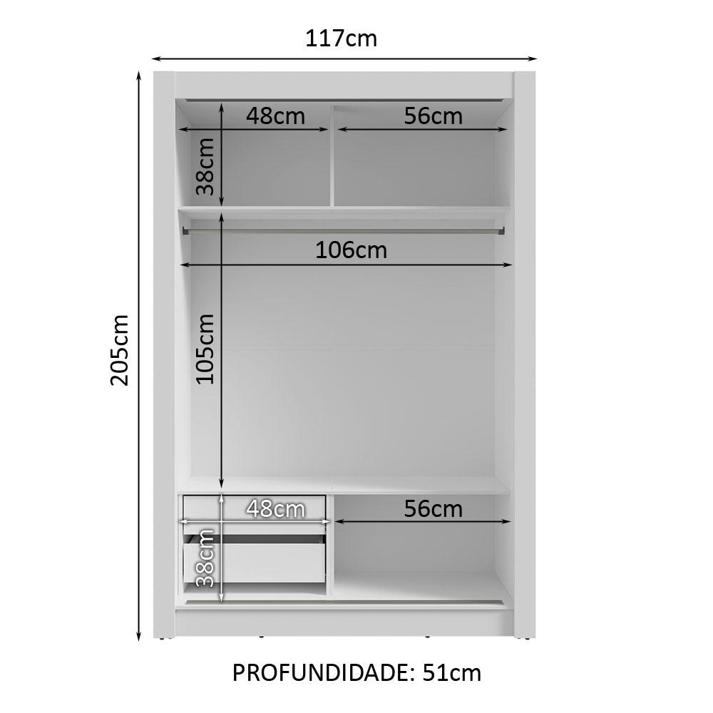 Guarda-Roupa Solteiro 2 Portas de Correr com Espelhos 2 Gavetas Branco Vivare Madesa