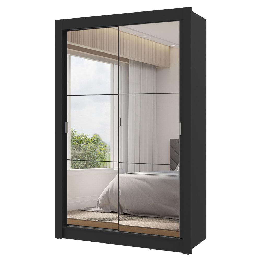 Guarda-Roupa Solteiro 2 Portas de Correr com Espelhos 2 Gavetas Preto Vivare Madesa