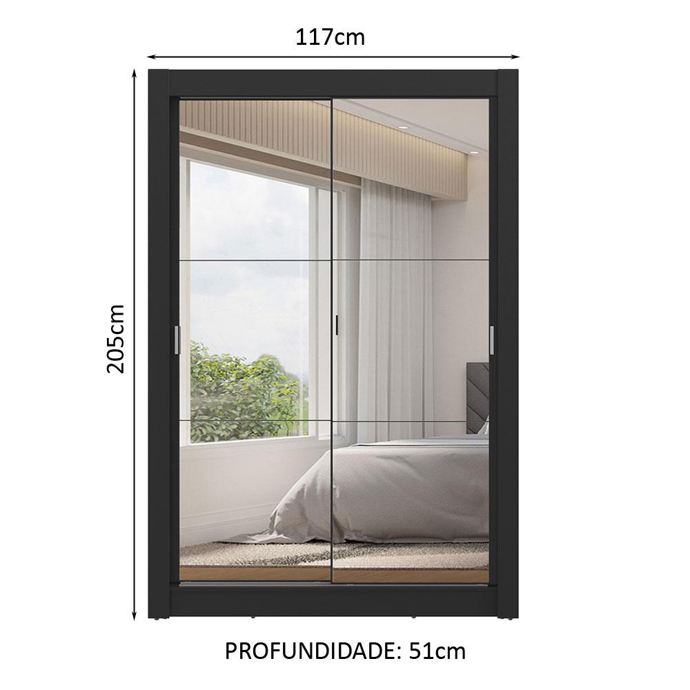 Guarda-Roupa Solteiro 2 Portas de Correr com Espelhos 2 Gavetas Preto Vivare Madesa