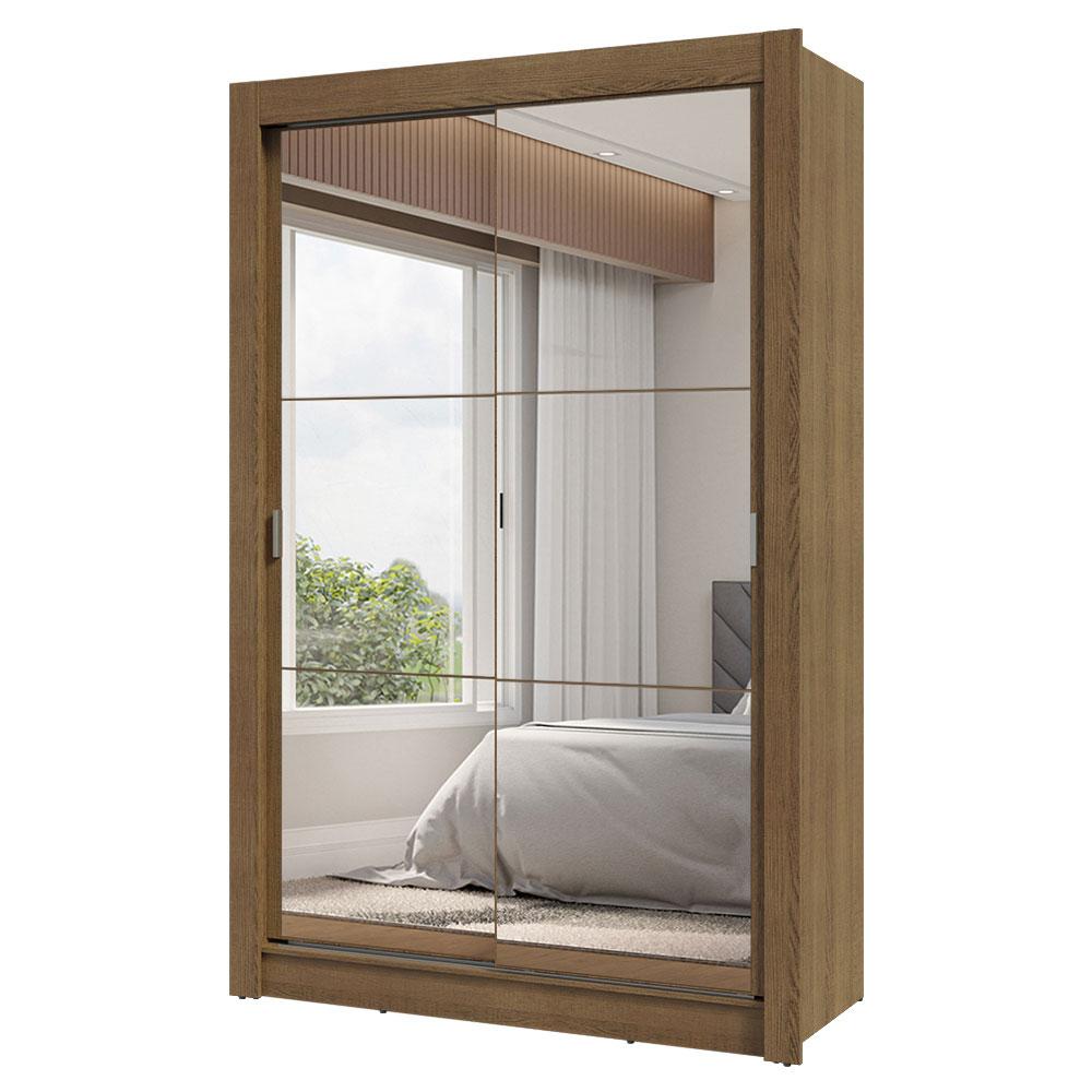 Guarda-Roupa Solteiro 2 Portas de Correr com Espelhos 2 Gavetas Rustic Vivare Madesa