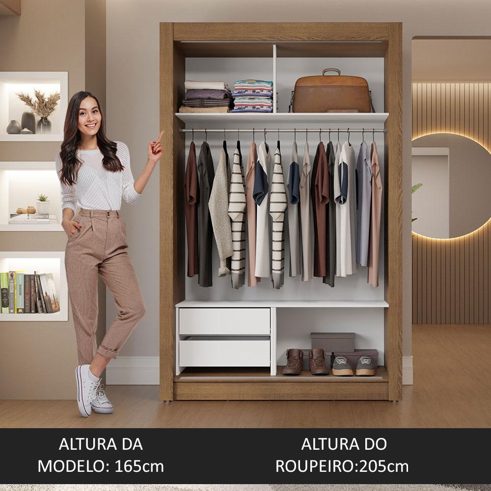 Guarda-Roupa Solteiro 2 Portas de Correr com Espelhos 2 Gavetas Rustic Vivare Madesa