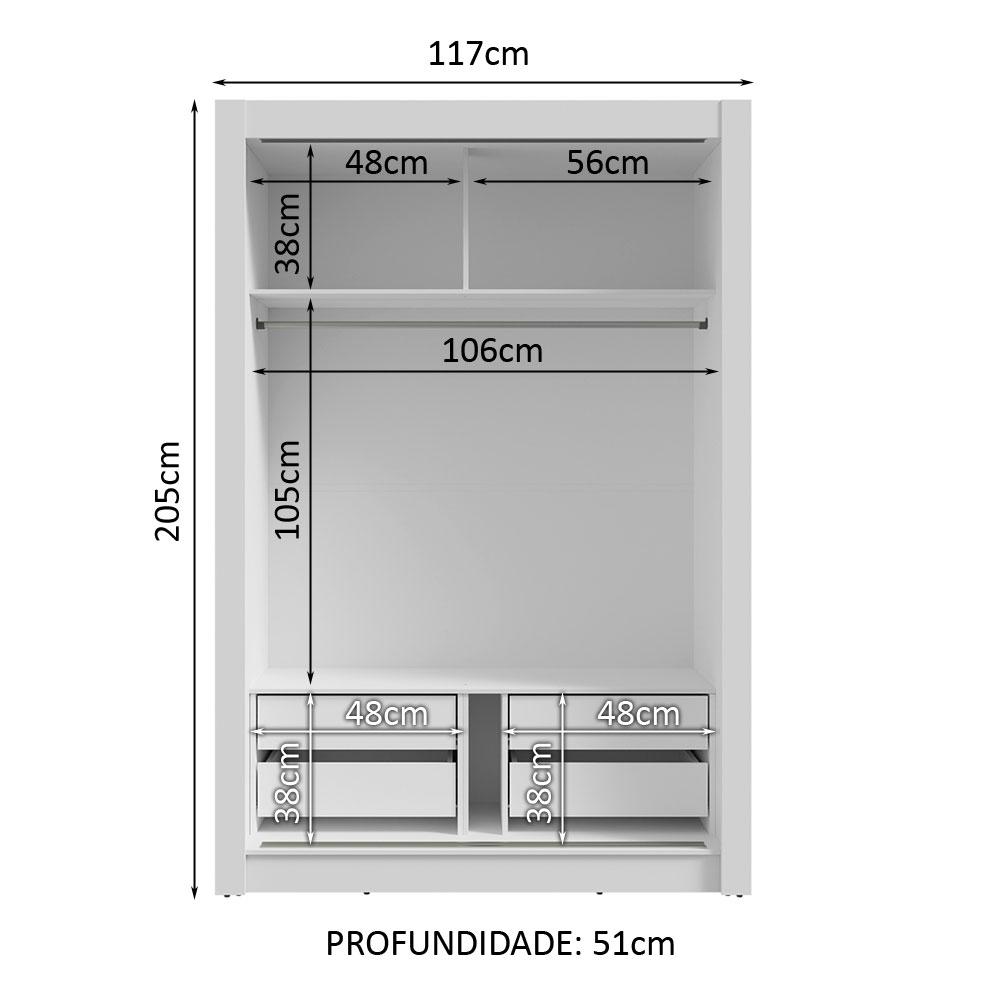 Guarda-Roupa Solteiro 2 Portas de Correr com Espelhos 4 Gavetas Branco Vivare Plus Madesa