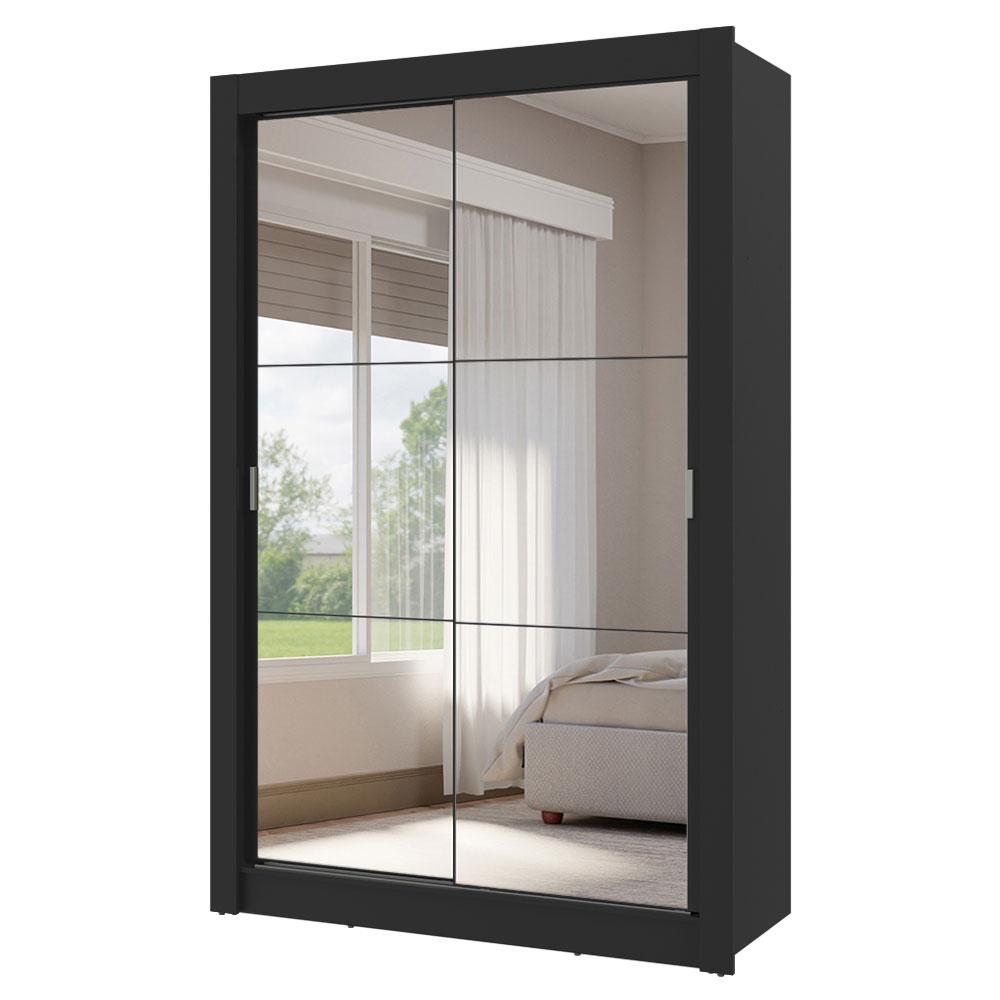 Guarda-Roupa Solteiro 2 Portas de Correr com Espelhos 4 Gavetas Preto Vivare Plus Madesa