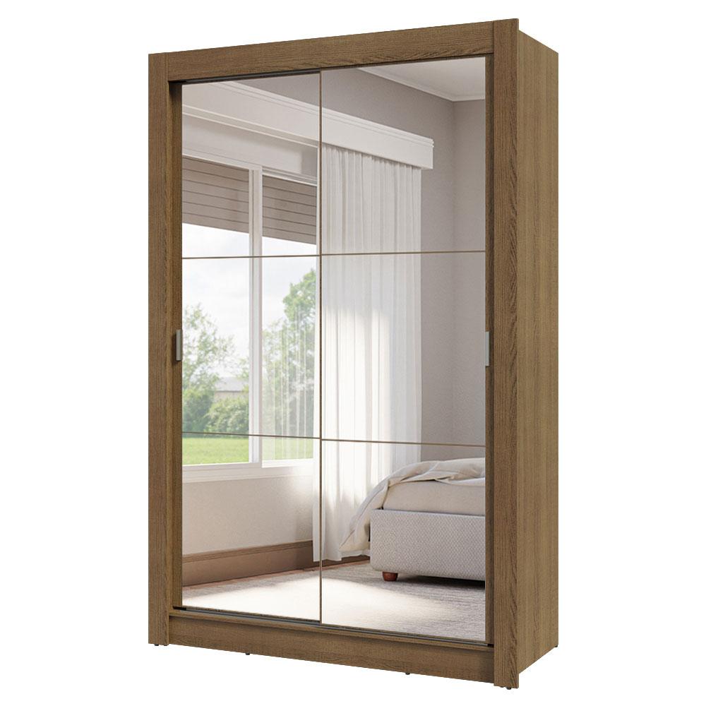 Guarda-Roupa Solteiro 2 Portas de Correr com Espelhos 4 Gavetas Rustic Vivare Plus Madesa