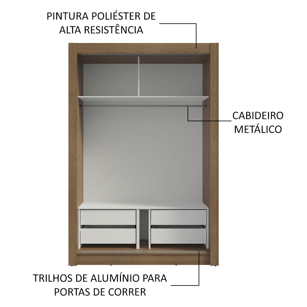Guarda-Roupa Solteiro 2 Portas de Correr com Espelhos 4 Gavetas Rustic Vivare Plus Madesa