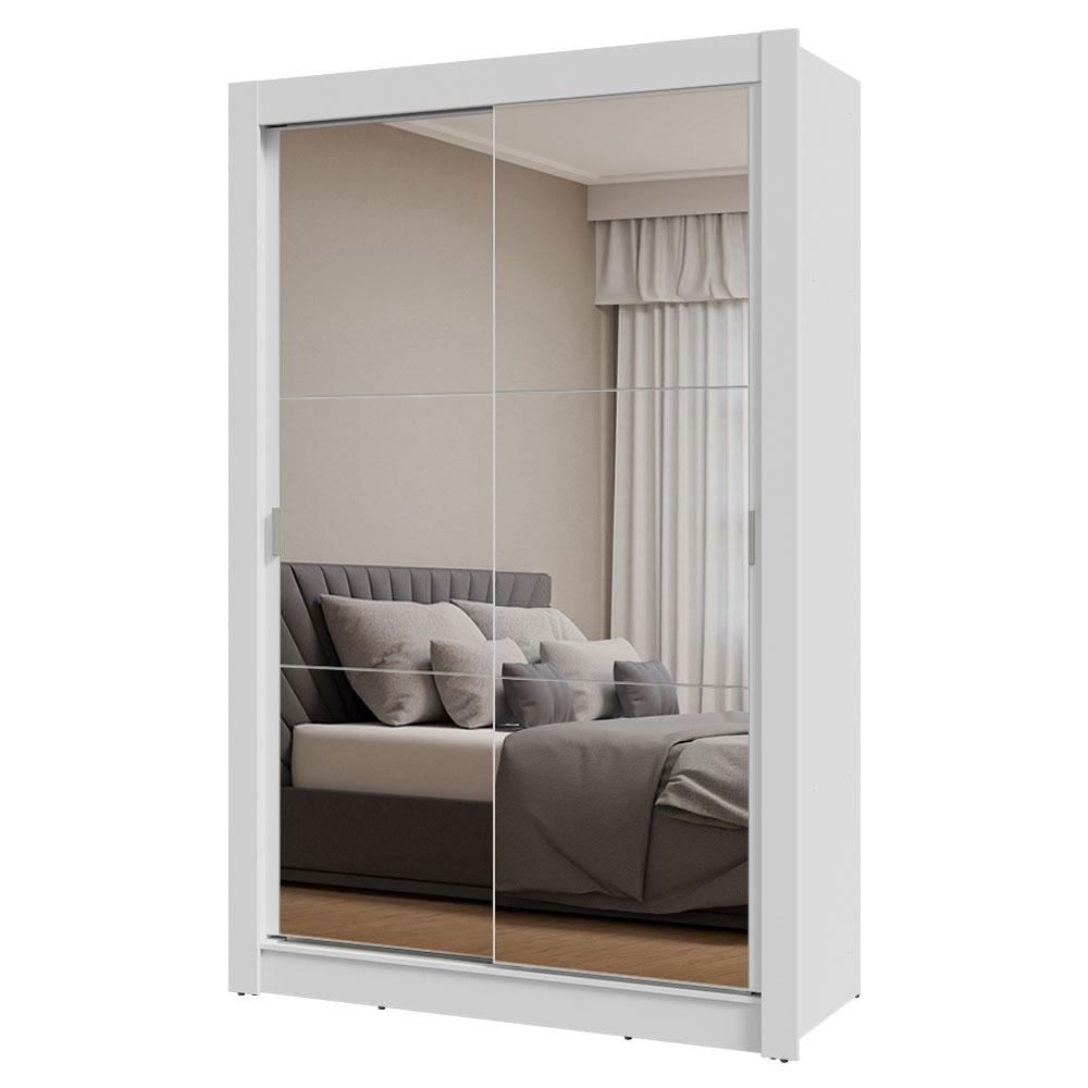 Guarda-Roupa Solteiro 2 Portas de Correr com Espelhos Branco Milano Madesa