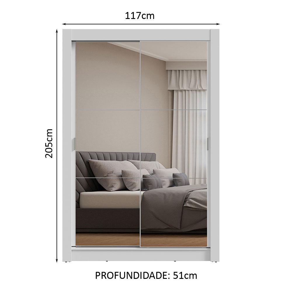 Guarda-Roupa Solteiro 2 Portas de Correr com Espelhos Branco Milano Madesa