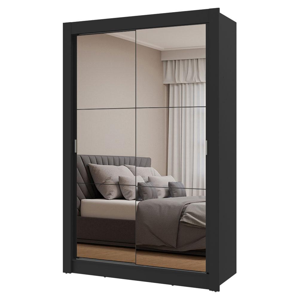 Guarda-Roupa Solteiro 2 Portas de Correr com Espelhos Preto Milano Madesa