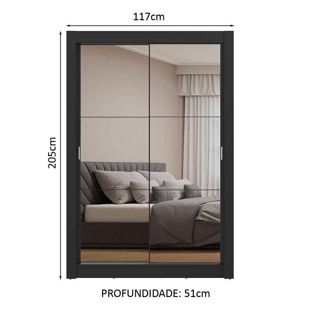Guarda-Roupa Solteiro 2 Portas de Correr com Espelhos Preto Milano Madesa