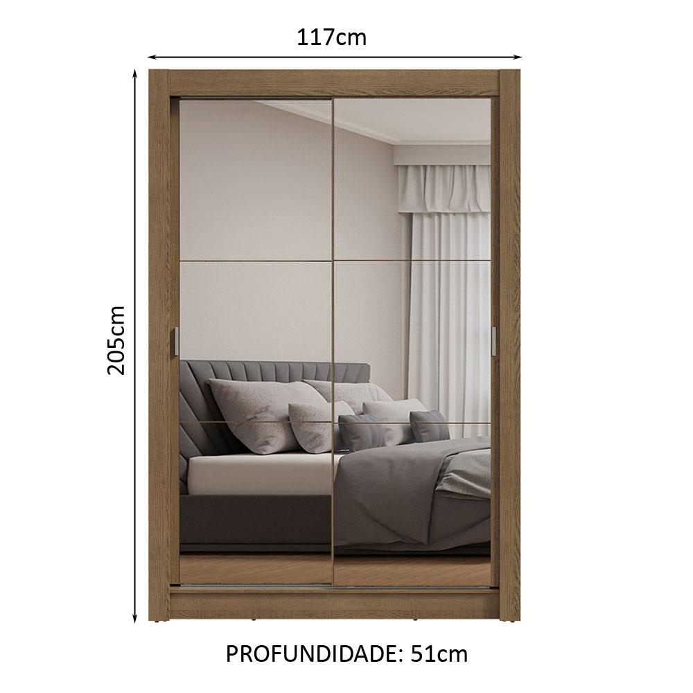 Guarda-Roupa Solteiro 2 Portas de Correr com Espelhos Rustic Milano Madesa