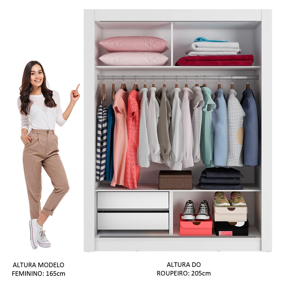 Guarda-Roupa Solteiro Madesa Dallas 2 Portas de Correr 2 Gavetas - Branco