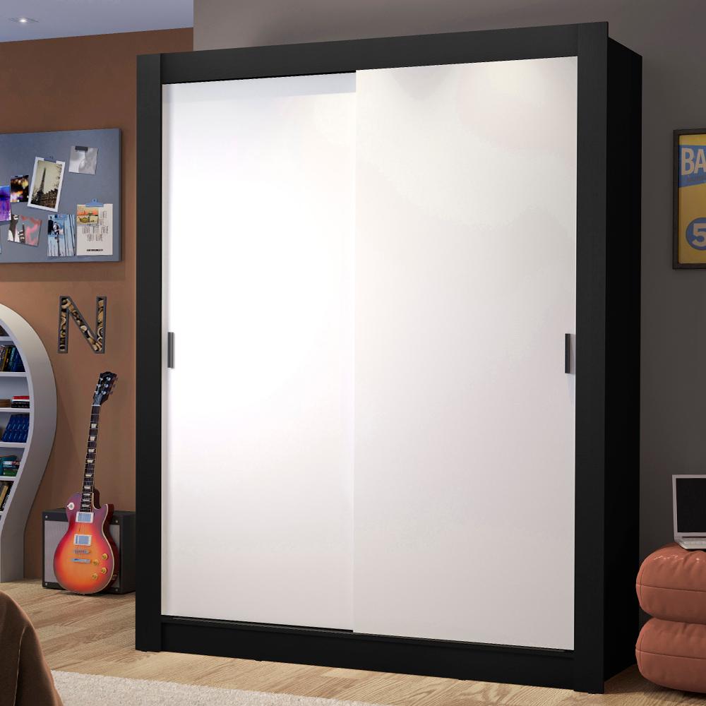 Guarda-Roupa Solteiro Madesa Dallas 2 Portas de Correr 2 Gavetas - Preto/Branco