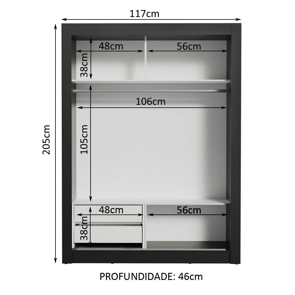 Guarda-Roupa Solteiro Madesa Dallas 2 Portas de Correr 2 Gavetas - Preto/Branco