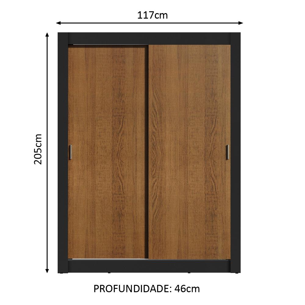 Guarda-Roupa Solteiro Madesa Dallas 2 Portas de Correr 2 Gavetas - Preto/Rustic