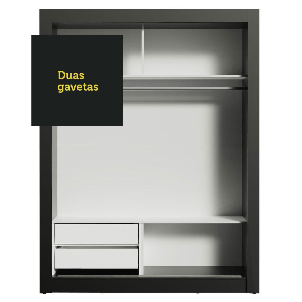 Guarda-Roupa Solteiro Madesa Dallas 2 Portas de Correr 2 Gavetas - Preto/Rustic