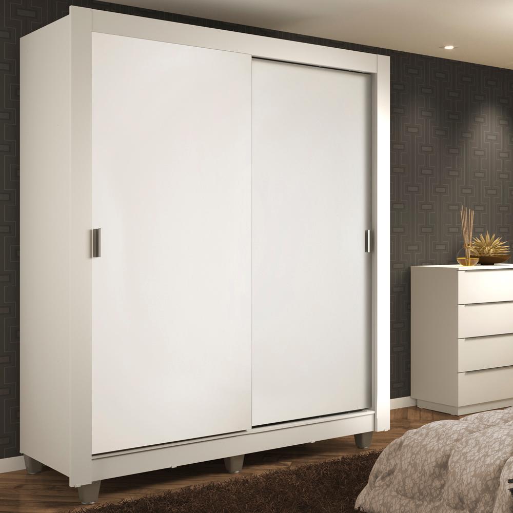 Guarda-Roupa Solteiro Madesa Dallas 2 Portas de Correr 2 Gavetas com Pés - Branco