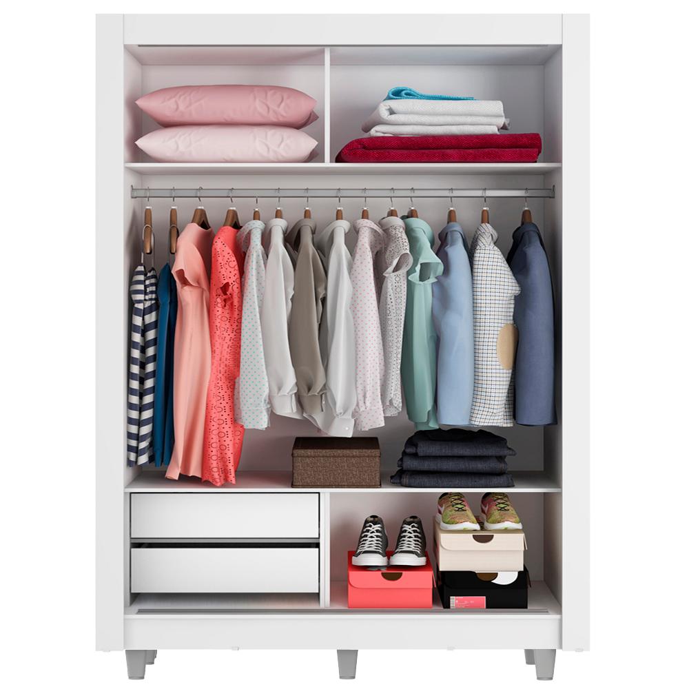 Guarda-Roupa Solteiro Madesa Dallas 2 Portas de Correr 2 Gavetas com Pés - Branco