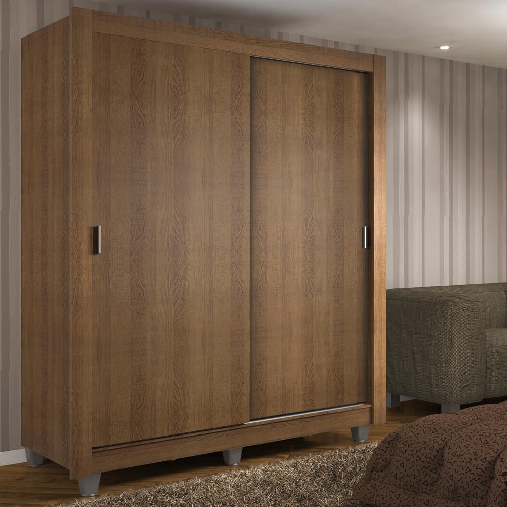 Guarda-Roupa Solteiro Madesa Dallas 2 Portas de Correr 2 Gavetas com Pés - Rustic