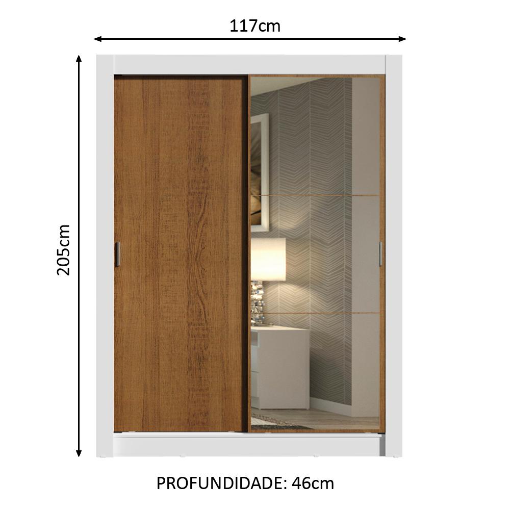 Guarda-Roupa Solteiro Madesa Dallas 2 Portas de Correr com Espelho 2 Gavetas - - Branco/Rustic