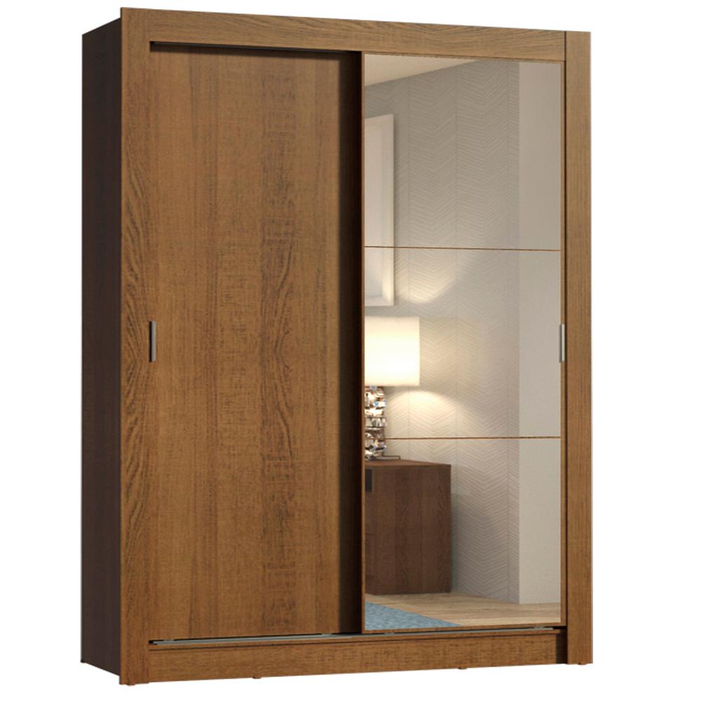 Guarda-Roupa Solteiro Madesa Dallas 2 Portas de Correr com Espelho 2 Gavetas - Rustic