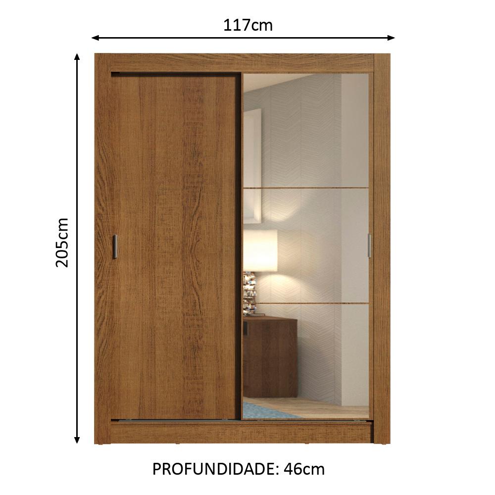 Guarda-Roupa Solteiro Madesa Dallas 2 Portas de Correr com Espelho 2 Gavetas - Rustic