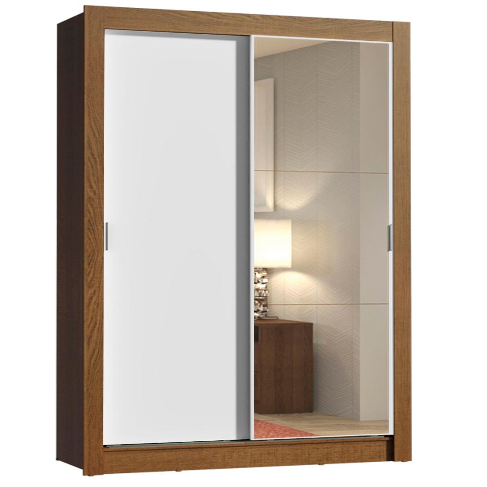 Guarda-Roupa Solteiro Madesa Dallas 2 Portas de Correr com Espelho 2 Gavetas - Rustic/Branco