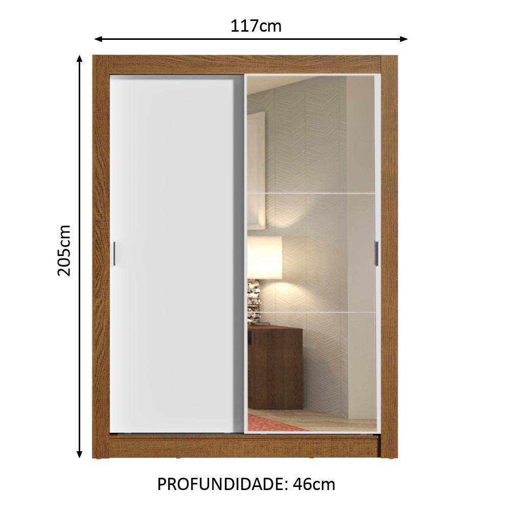 Guarda-Roupa Solteiro Madesa Dallas 2 Portas de Correr com Espelho 2 Gavetas - Rustic/Branco
